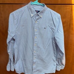 Boys Vineyard Vines Blue and white check button down.